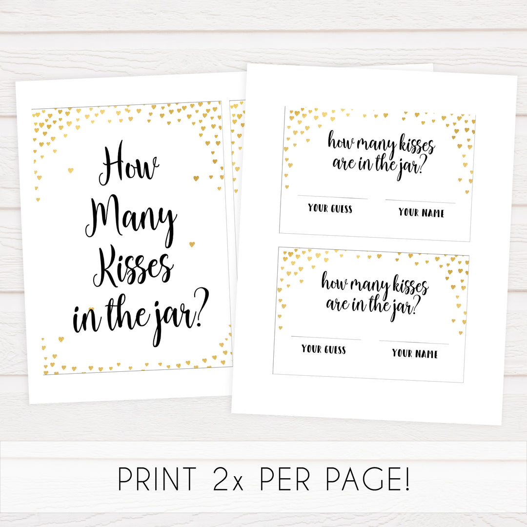 Gold hearts bridal shower games, how many kiss in a jar, printable bridal games, gold bridal games, gold hearts bridal games, fun bridal games, top bridal games, best bridal games