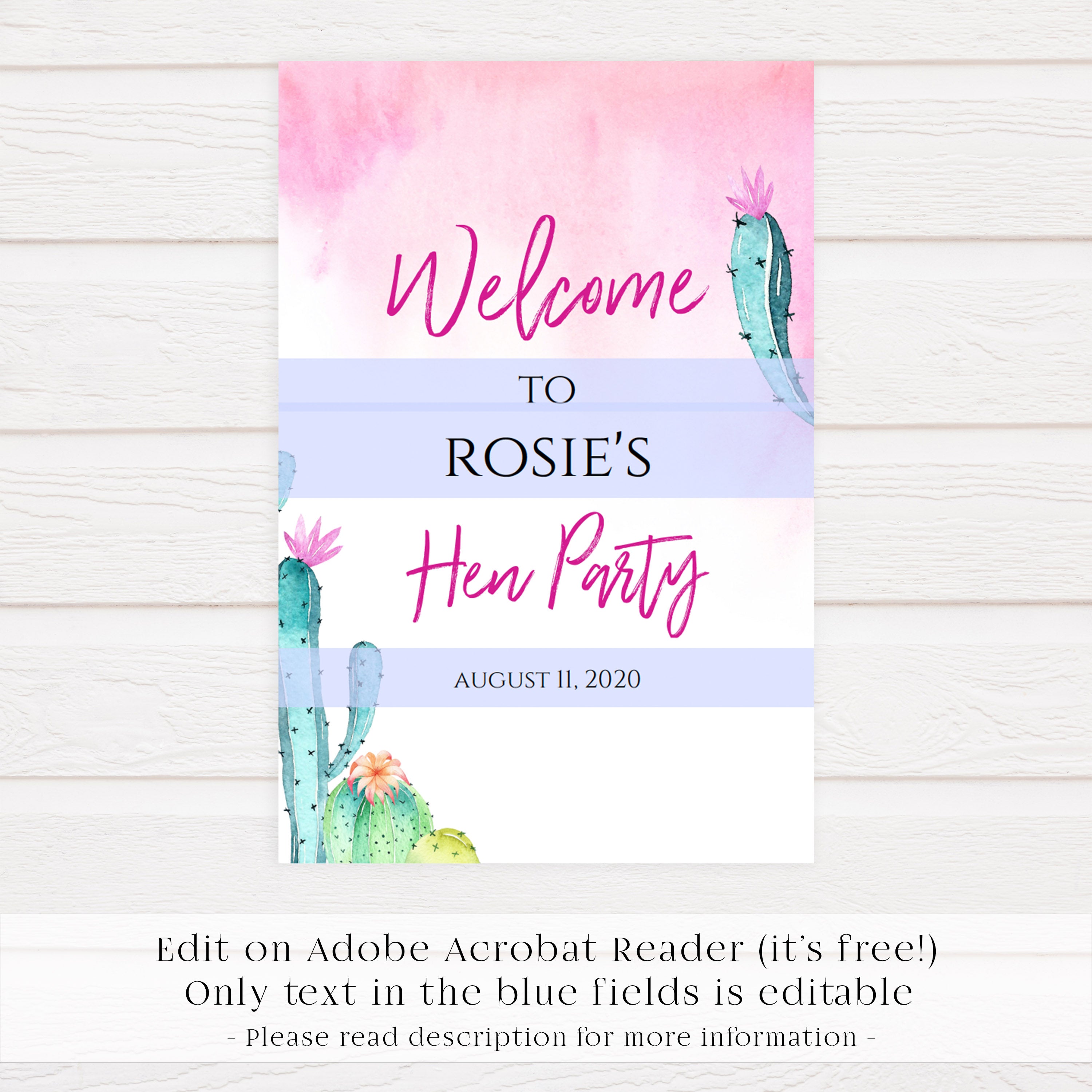 Final Fiesta Hen Party Welcome Sign, Editable PDF Template