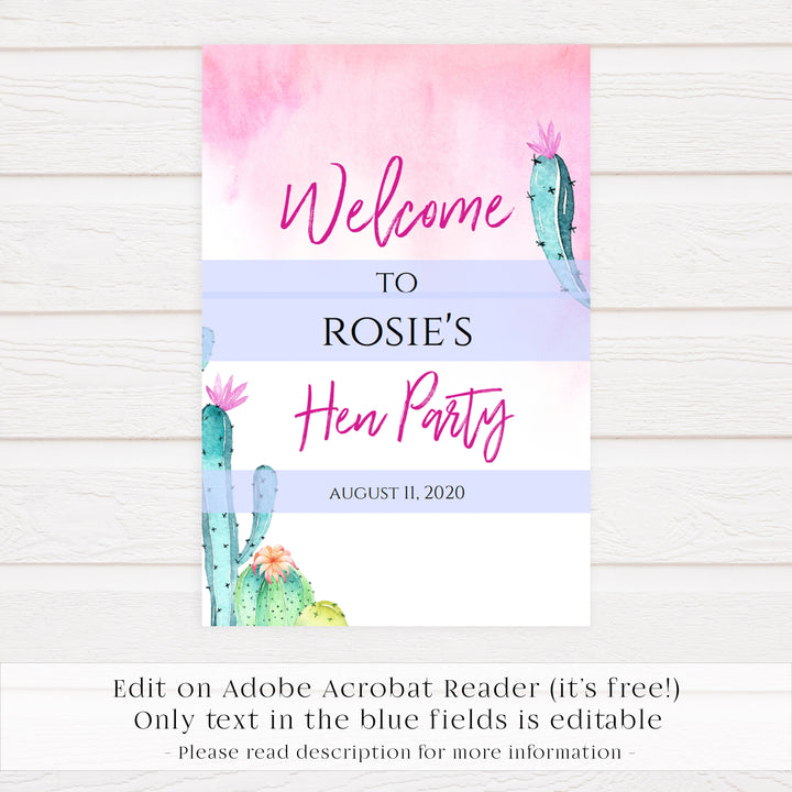 Final Fiesta Hen Party Welcome Sign, Editable PDF Template