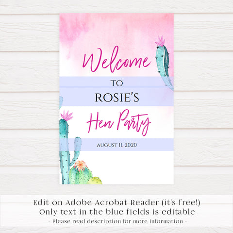 Final Fiesta Hen Party Welcome Sign, Editable PDF Template