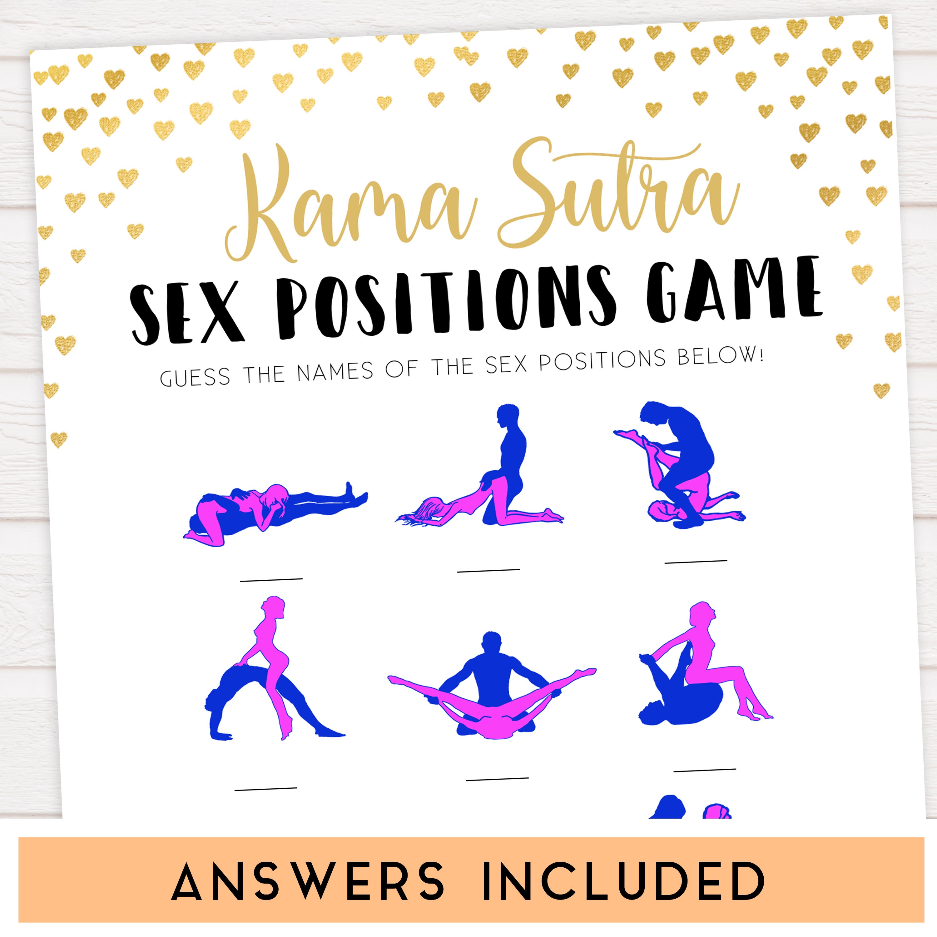 Gold hearts bachelorette games, kama sutra game, printable bachelorette games, hen party games, top party games, fun bridal shower games, bachelorette party games