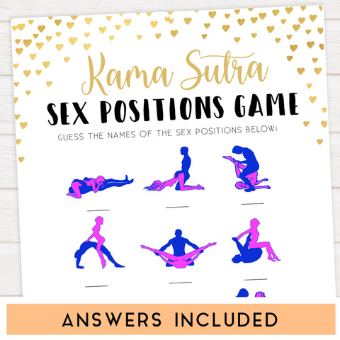 Gold hearts bachelorette games, kama sutra game, printable bachelorette games, hen party games, top party games, fun bridal shower games, bachelorette party games