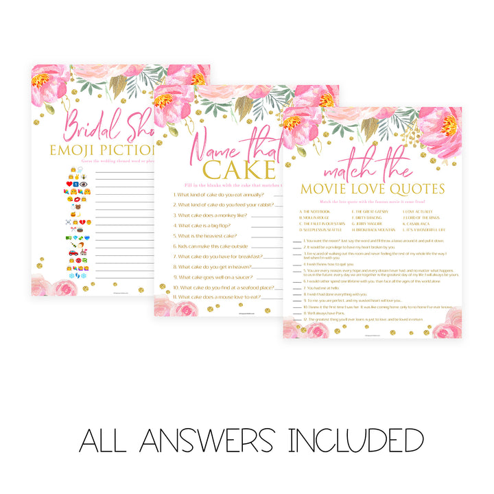 8 Bridal Shower Games Bundle - Blush & Gold