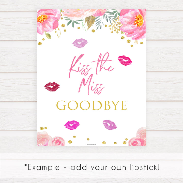 kiss the miss goodbye, printable bridal shower games, blush floral bridal shower games, fun bridal shower games