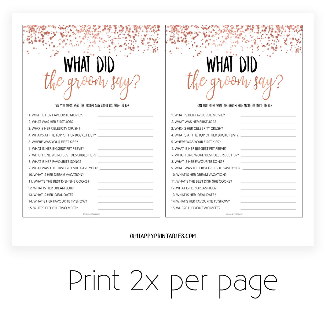 8 Bridal Shower Games Bundle - Rose Gold Foil