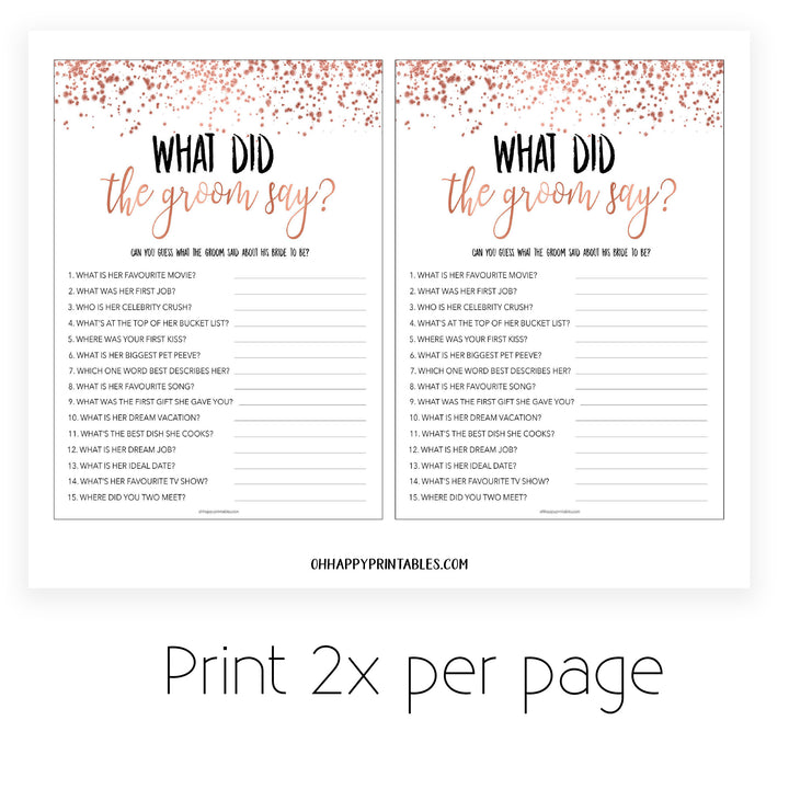 8 Bridal Shower Games Bundle - Rose Gold Foil