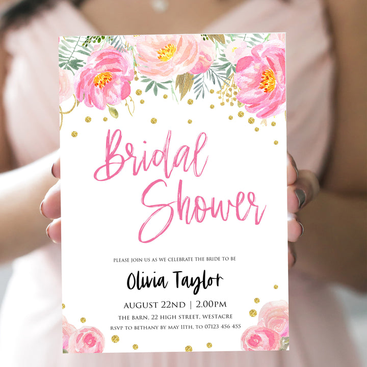 editable bridal shower invitation, bridal shower invite, blush gold bachelorette invitation, editable bridal shower invitations, corjl invite, bachelorette party invite, floral bridal invite