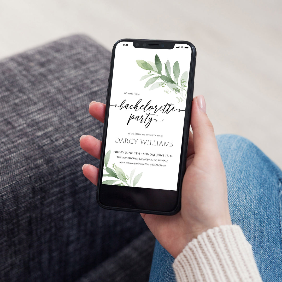 greenery bridal shower invite, mobile invites, editable bridal shower invite, corjl bridal invite, bachelorette party invite