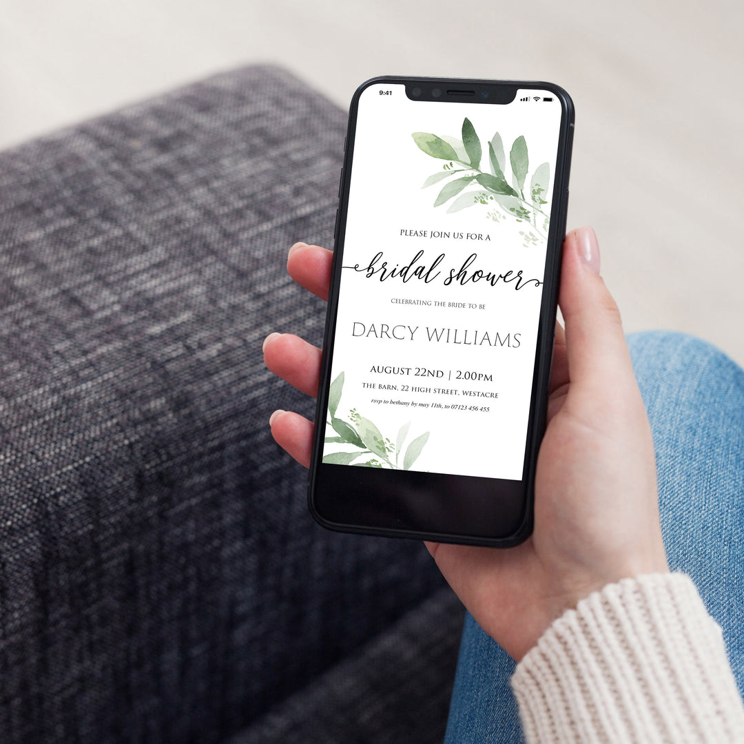 Bridal shower digital invitation, greenery bridal shower invite, mobile invites, editable bridal shower invite, corjl bridal invite, bachelorette party invite
