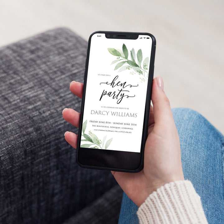 editable hen party invite, hen party mobile invite, greenery bridal shower invite, mobile invites, editable bridal shower invite, corjl bridal invite, bachelorette party invite