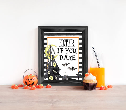 enter if you dare sign, halloween table signs, printable halloween table signs, spooky halloween decor, halloween decor