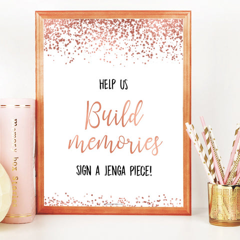 Build Memories Jenga Sign - Rose Gold Foil