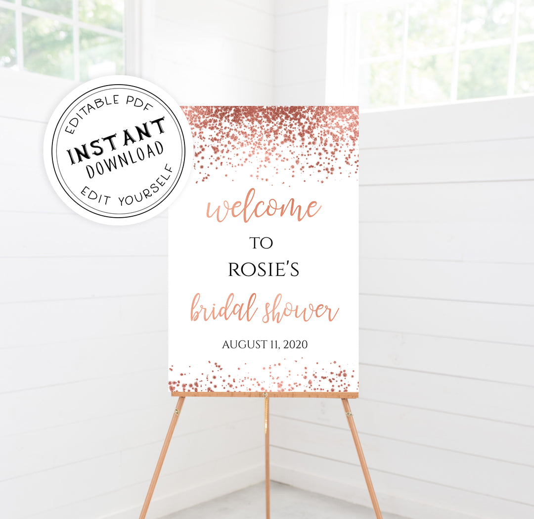 Editable Bridal Shower Welcome Sign - Rose Gold Foil
