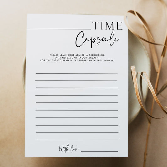 Printable baby shower game Time Capsule with a modern minimalist design