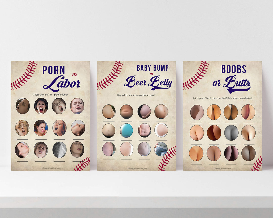 labor or porn, baby bump or beer belly, boobs or butts game, Baseball baby shower games, printable baby shower games, fun baby shower games, top baby shower ideas, little slugger baby games