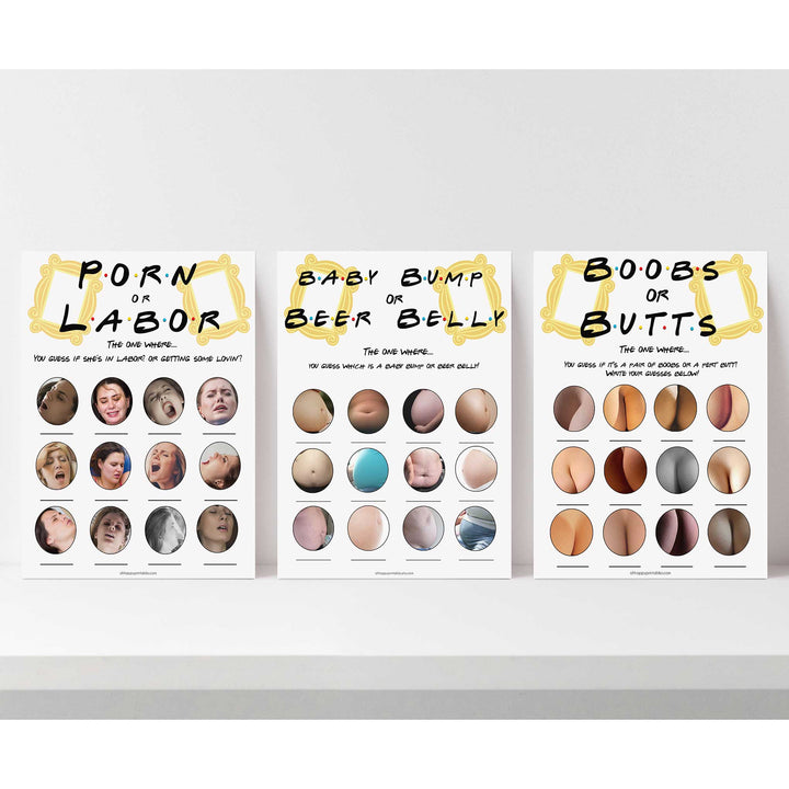 labor or porn, baby bump or beer belly, boobs or butts game, Printable baby shower games, friends fun baby games, baby shower games, fun baby shower ideas, top baby shower ideas, friends baby shower, friends baby shower ideas