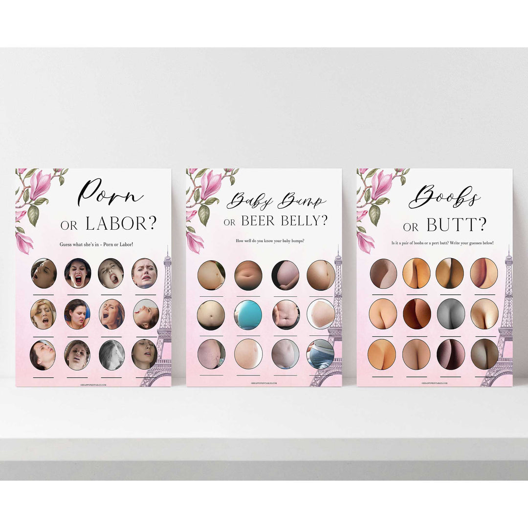 Parisian baby shower games, printable baby shower games, Paris baby shower games, fun baby shower games