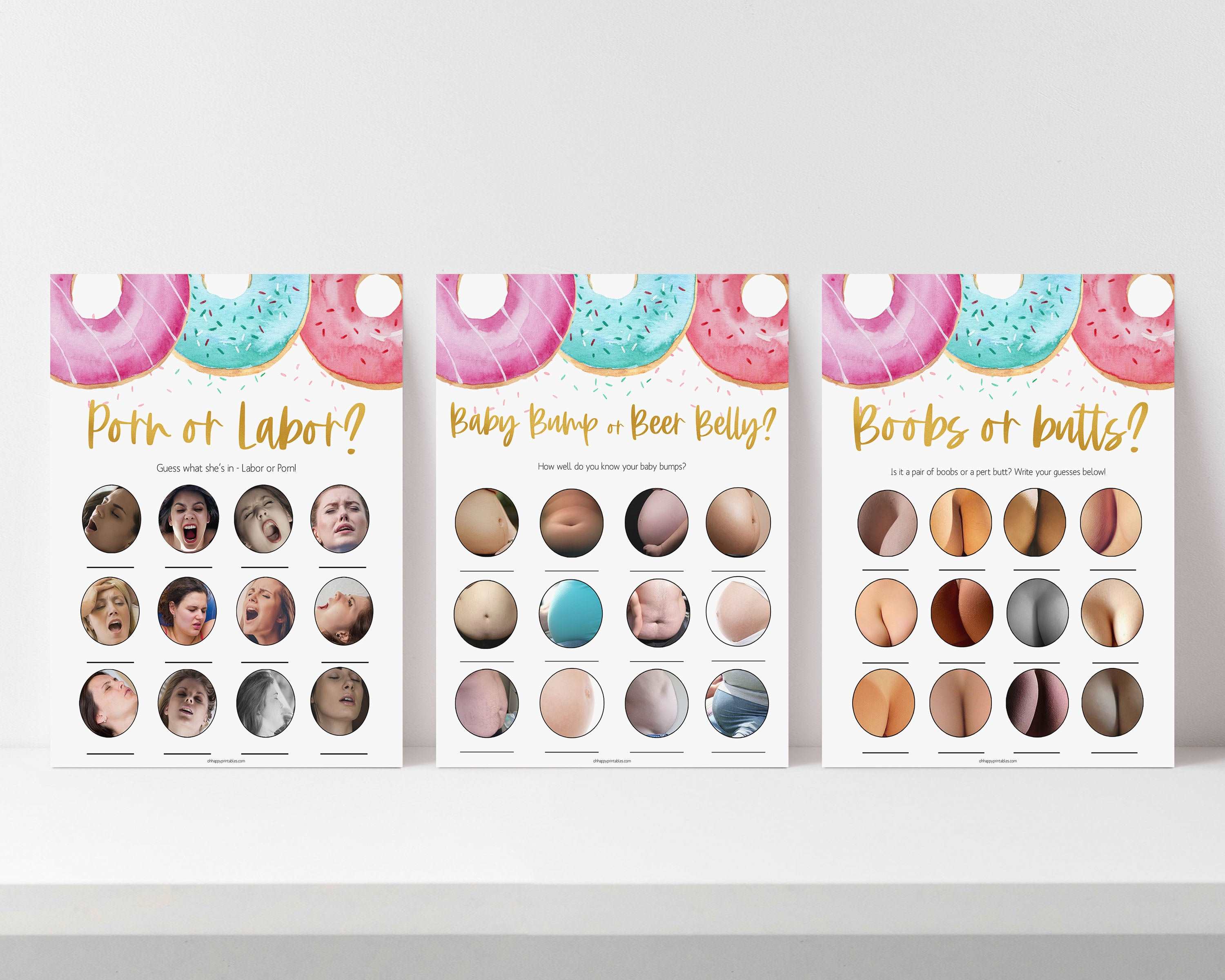 porn or labor, baby bump or beer belly, boobs or butts game, Printable baby shower games, donut baby games, baby shower games, fun baby shower ideas, top baby shower ideas, donut sprinkles baby shower, baby shower games, fun donut baby shower ideas