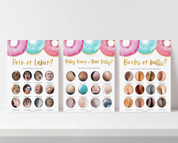 porn or labor, baby bump or beer belly, boobs or butts game, Printable baby shower games, donut baby games, baby shower games, fun baby shower ideas, top baby shower ideas, donut sprinkles baby shower, baby shower games, fun donut baby shower ideas