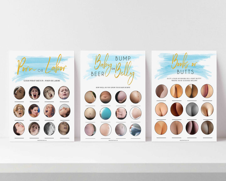baby shower games bundle, labor or porn, baby bump, boobs or butts game, printable baby games, fun baby games
