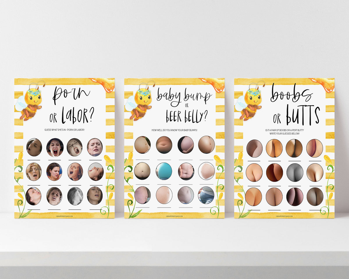 labor or porn, baby bump or beer belly, boobs or butts game, Printable baby shower games, mommy bee fun baby games, baby shower games, fun baby shower ideas, top baby shower ideas, mommy to bee baby shower, friends baby shower ideas