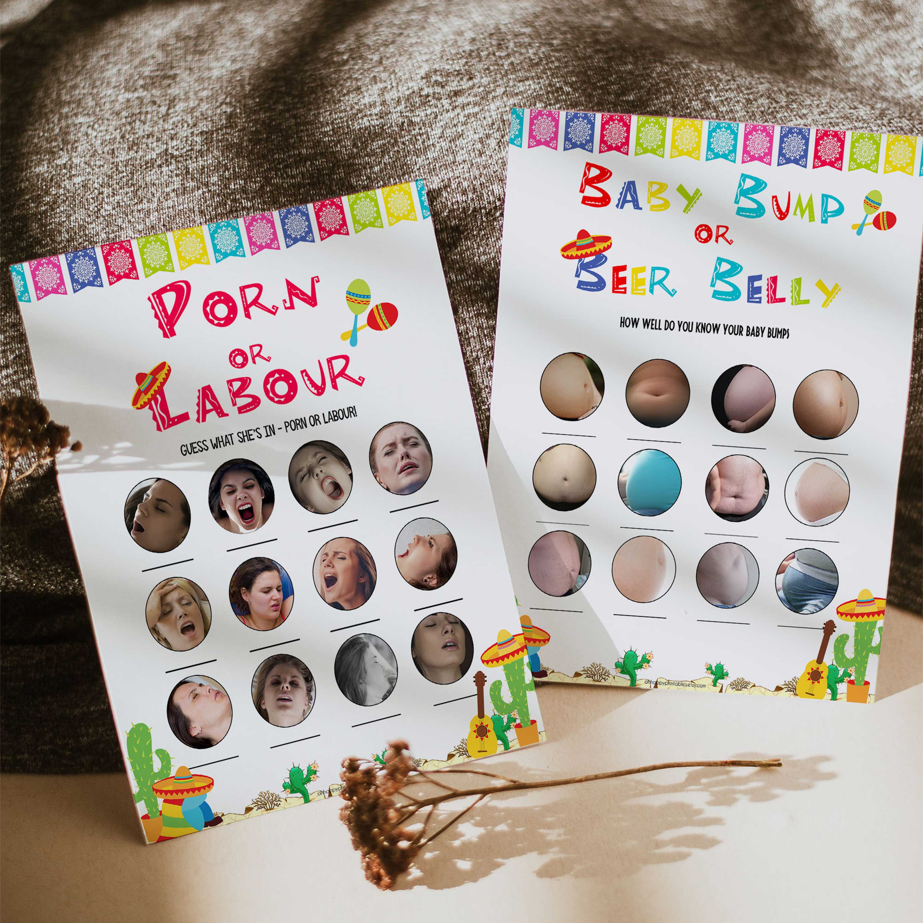 porn or labor, baby bump or beer belly game, Printable baby shower games, Mexican fiesta fun baby games, baby shower games, fun baby shower ideas, top baby shower ideas, fiesta shower baby shower, fiesta baby shower ideas