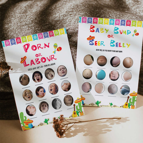 porn or labor, baby bump or beer belly game, Printable baby shower games, Mexican fiesta fun baby games, baby shower games, fun baby shower ideas, top baby shower ideas, fiesta shower baby shower, fiesta baby shower ideas