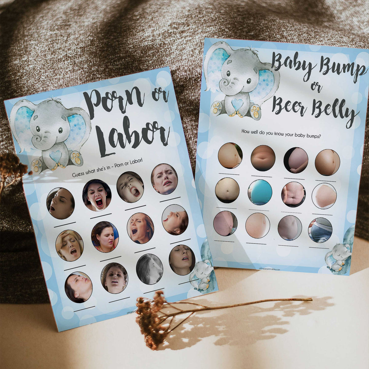 labor or porn, baby bump or beer belly games, Printable baby shower games, fun baby games, baby shower games, fun baby shower ideas, top baby shower ideas, blue elephant baby shower, blue baby shower ideas