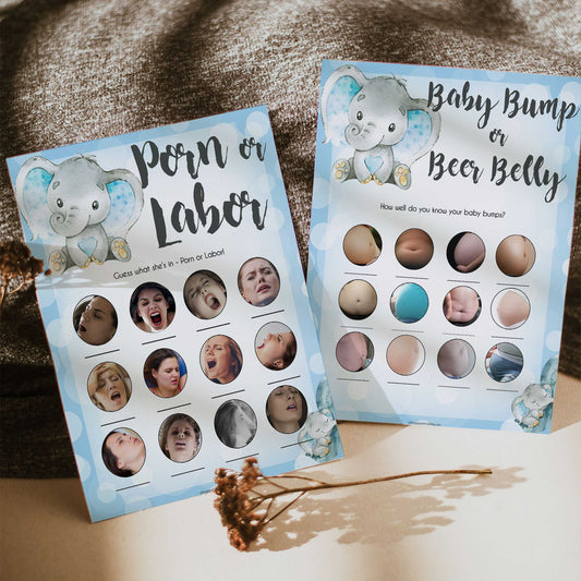 labor or porn, baby bump or beer belly games, Printable baby shower games, fun baby games, baby shower games, fun baby shower ideas, top baby shower ideas, blue elephant baby shower, blue baby shower ideas