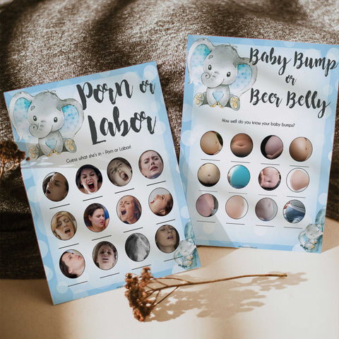 labor or porn, baby bump or beer belly games, Printable baby shower games, fun baby games, baby shower games, fun baby shower ideas, top baby shower ideas, blue elephant baby shower, blue baby shower ideas