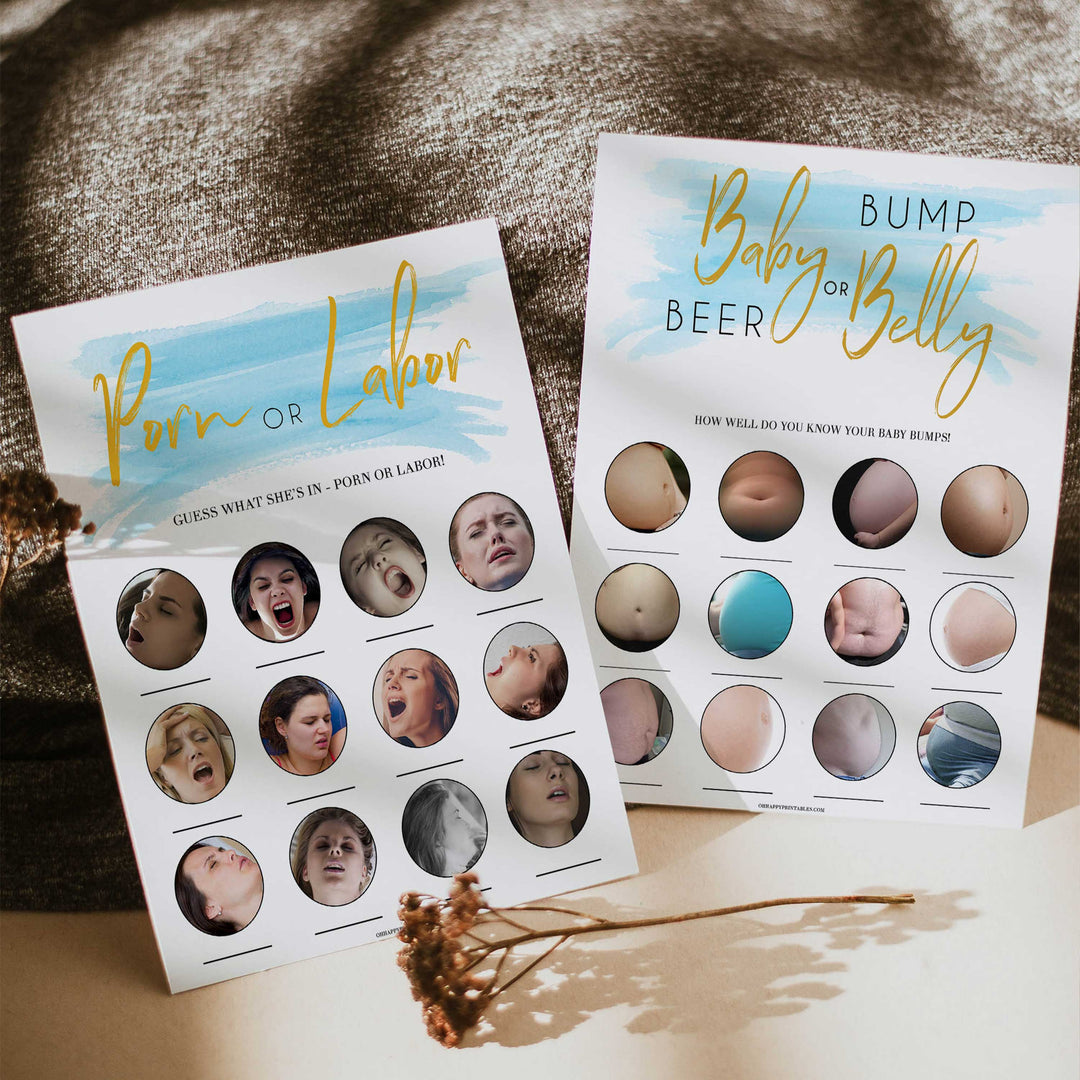 printable baby shower games, labor or porn baby game, baby bump game, fun baby games, printable baby games