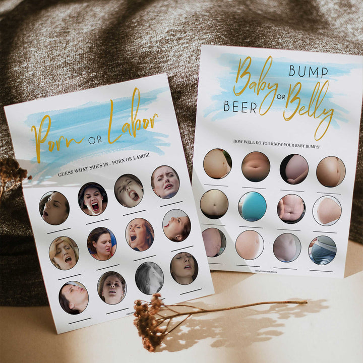 printable baby shower games, labor or porn baby game, baby bump game, fun baby games, printable baby games