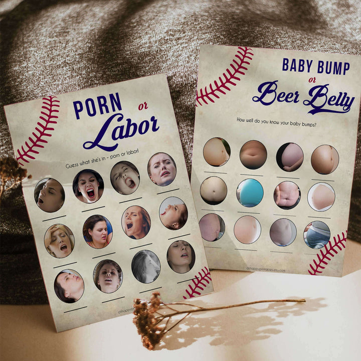 labor or porn, baby bump or beer belly games, Baseball baby shower games, printable baby shower games, fun baby shower games, top baby shower ideas, little slugger baby games