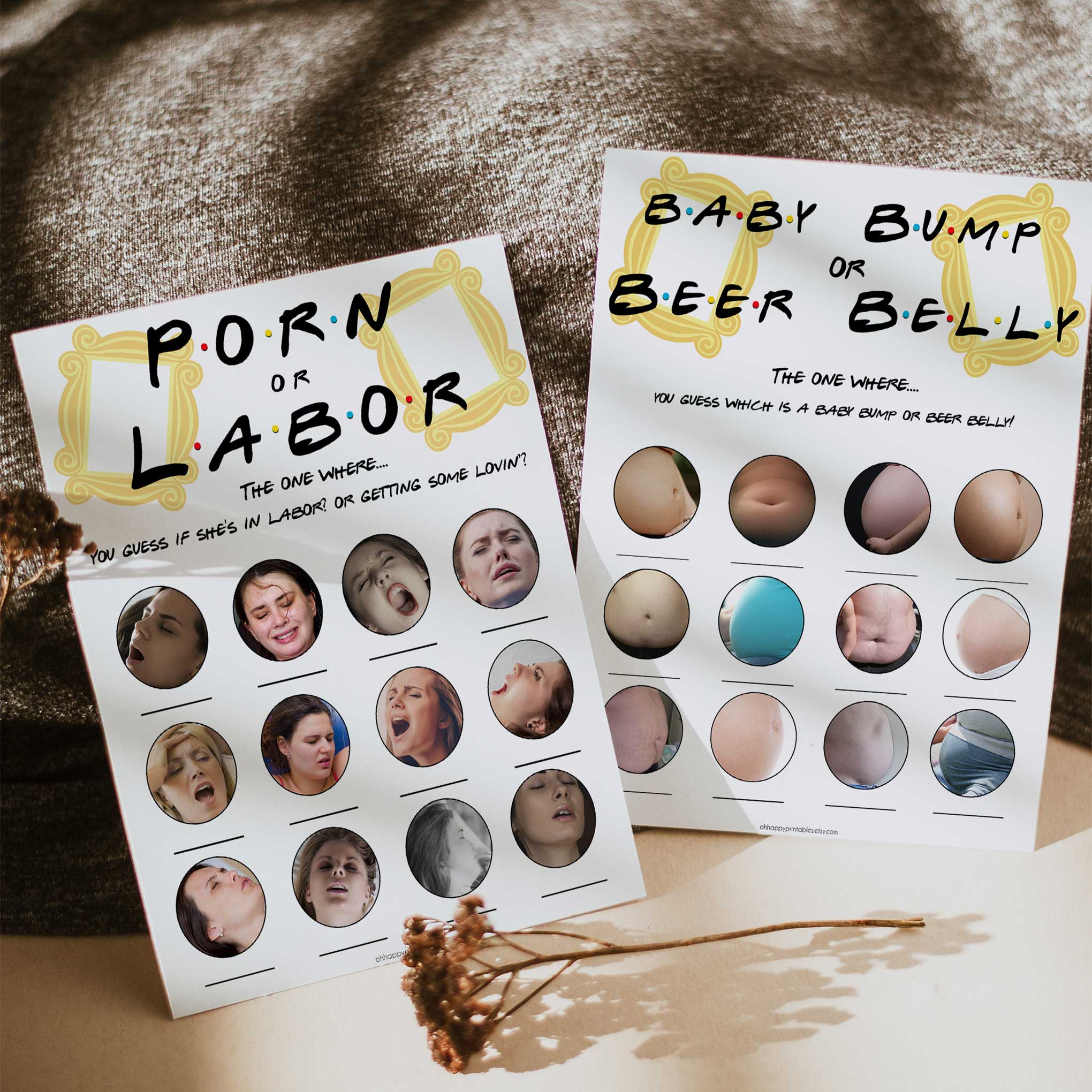 labor or porn, baby bump or beer belly game, Printable baby shower games, friends fun baby games, baby shower games, fun baby shower ideas, top baby shower ideas, friends baby shower, friends baby shower ideas