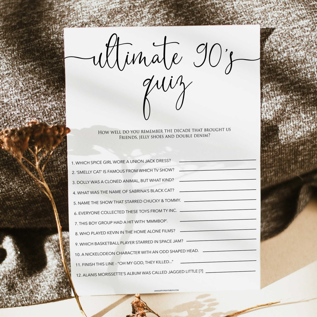 minimalist bachelorette games, ultimate 90s quiz, bridal shower games bundle, dirty bridal games, printable bridal games, bridal shower games, hen party hames, bachelorette games