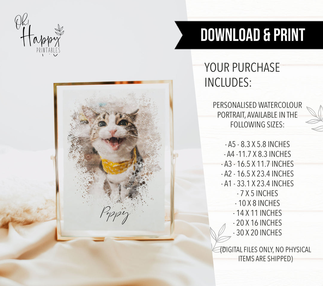 pet watercolour portrait, digital portrait watercolour image