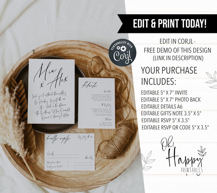 editable wedding invitation suite, printable wedding invitation suite, CALLIGRAPHY editable wedding invitation suite, editable wedding stationery, printable wedding stationery, modern wedding items, wedding save the dates