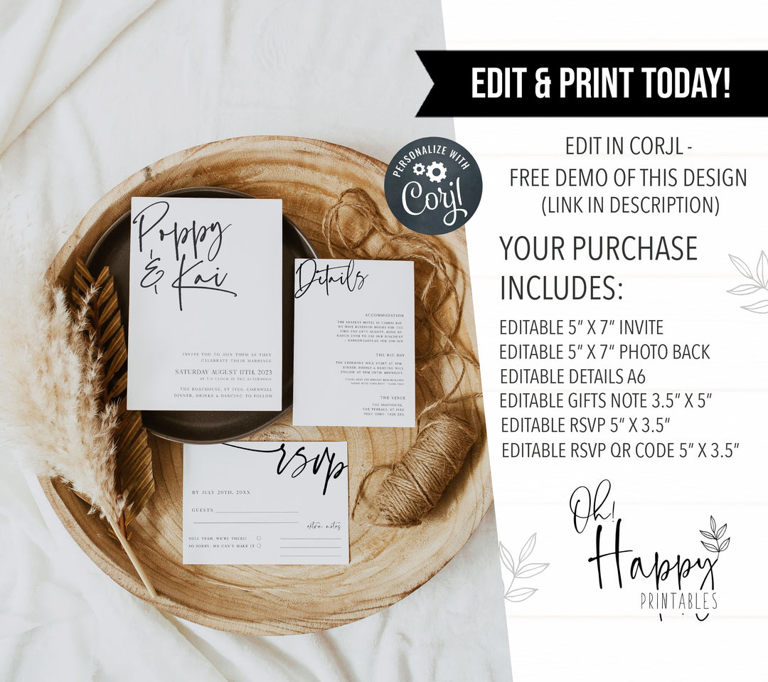 editable wedding invitation suite, printable wedding invitation suite, editable save the date, CALLIGRAPHY editable wedding invitation suite, editable wedding stationery, printable wedding stationery, modern wedding items, wedding save the dates