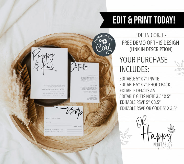 editable wedding invitation suite, printable wedding invitation suite, editable save the date, CALLIGRAPHY editable wedding invitation suite, editable wedding stationery, printable wedding stationery, modern wedding items, wedding save the dates