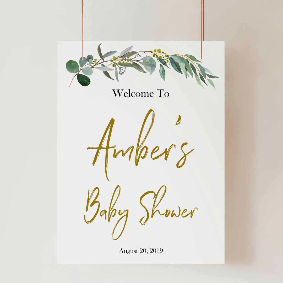 baby shower welcome sign, printable baby shower welcome signs, floral baby shower signs, greenery baby decor 