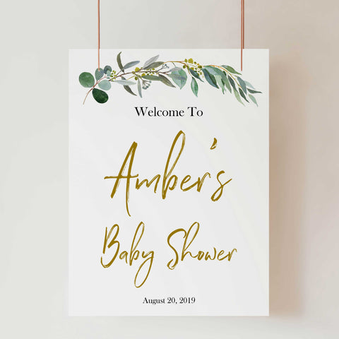 baby shower welcome sign, printable baby shower welcome signs, floral baby shower signs, greenery baby decor 