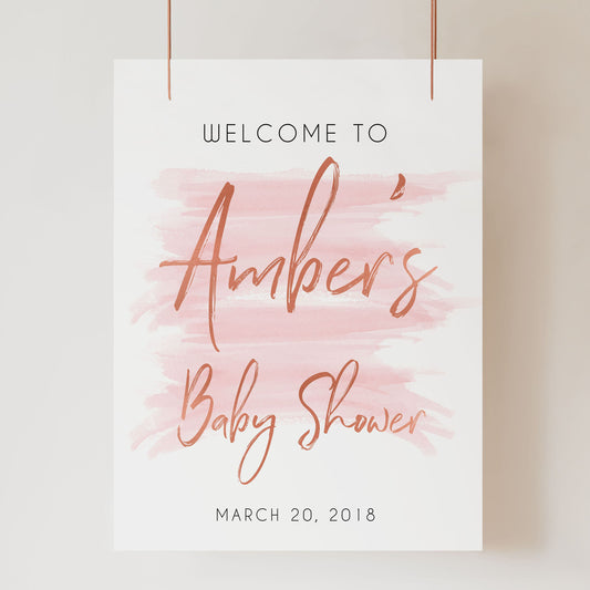baby shower welcome sign, printable baby welcome sign, pink baby shower sign, pink swash baby decor, baby shower decor ideas, baby welcome sign