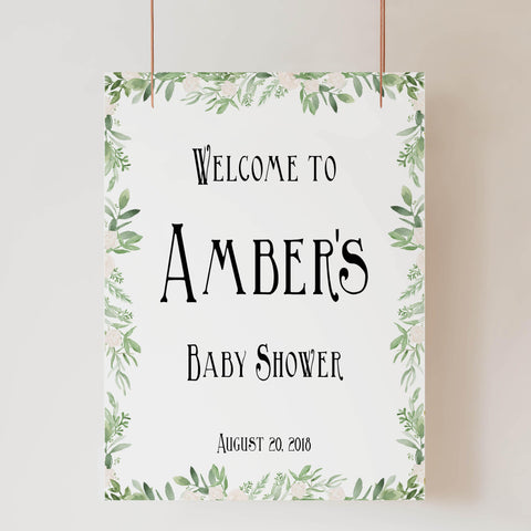 baby shower welcome signs, printable baby welcome signs, greenery baby decor, printable baby shower decor, 