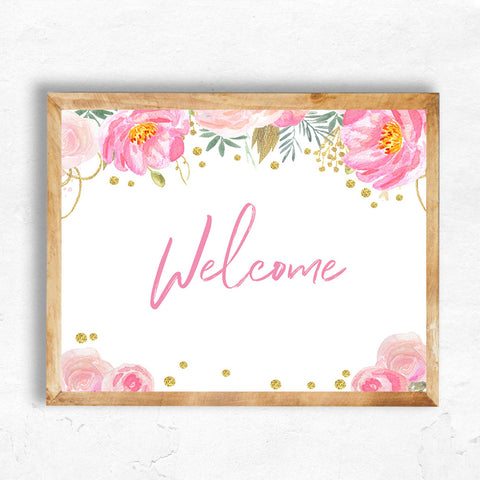 welcome table sign, printable bridal shower games, blush floral bridal shower games, fun bridal shower games