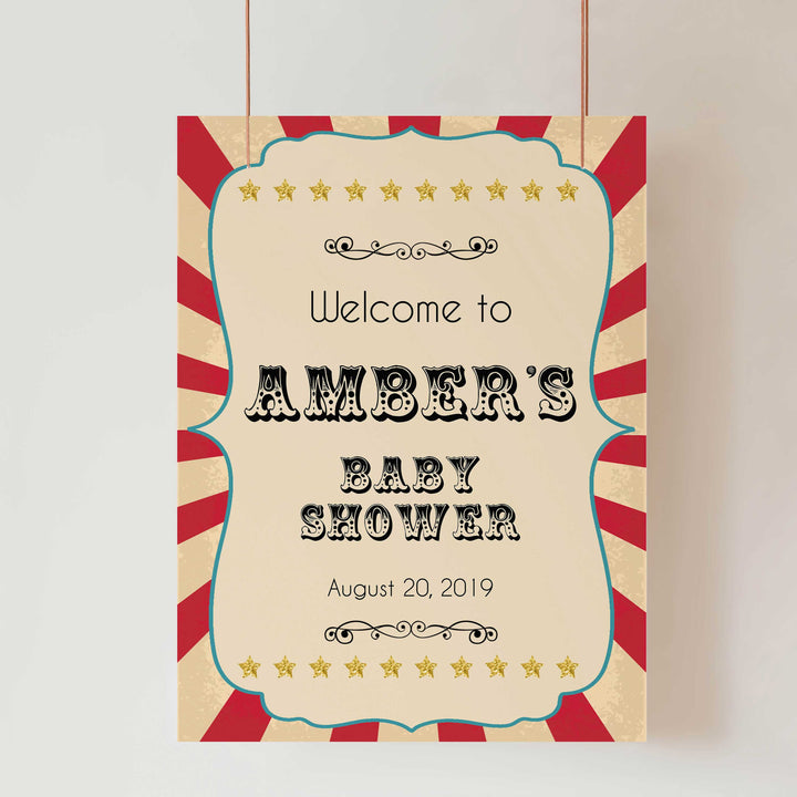 baby shower welcome sign, circus baby shower signs, printable baby shower signs, carnival baby shower signs