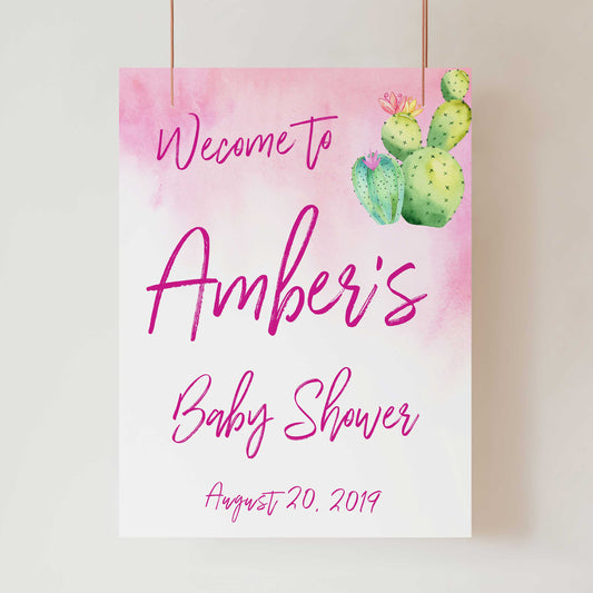 baby welcome signs, printable baby welcome signs, cactus baby shower, cactus fiesta baby shower sign, 