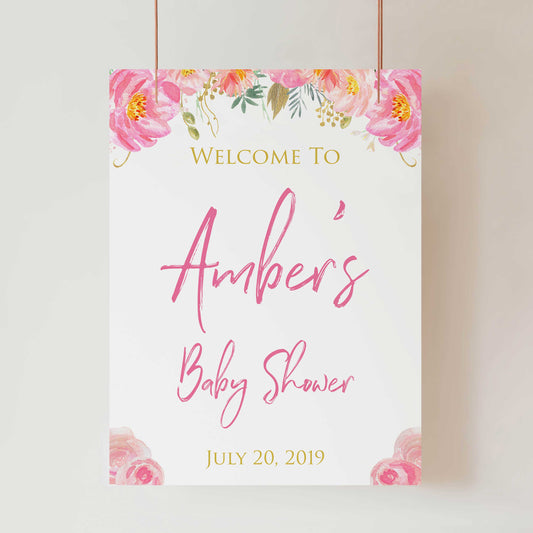 baby welcome signs, printable baby welcome signs, blush floral baby shower, bush baby shower decor, baby welcome signs