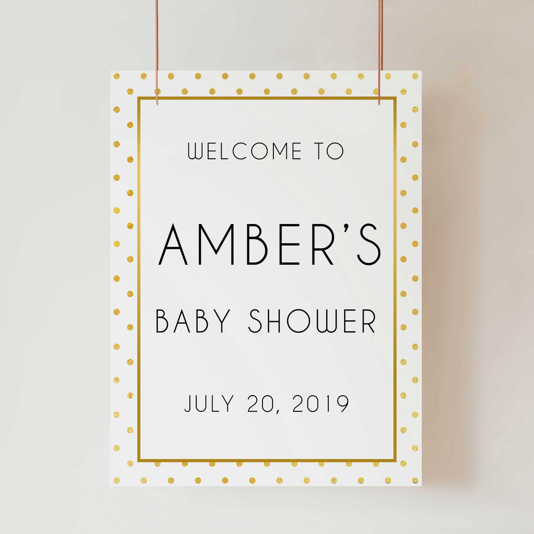 baby shower welcome signs, printable baby shower welcome sign, baby shower decor, baby shower table signs, gold baby shower ideas