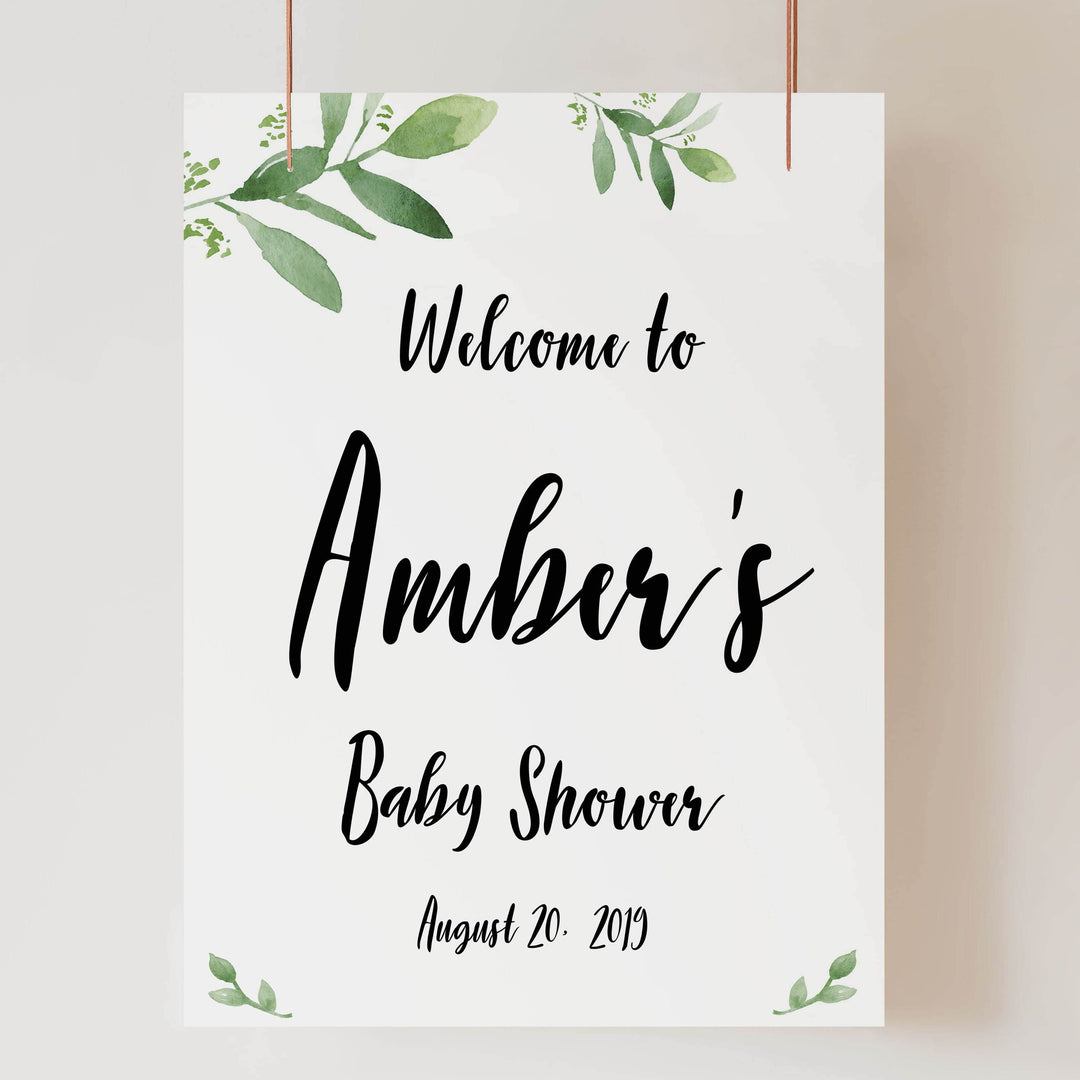 botanical baby shower welcome signs, printable baby shower welcome sign, botanical baby shower decor, floral baby shower ideas
