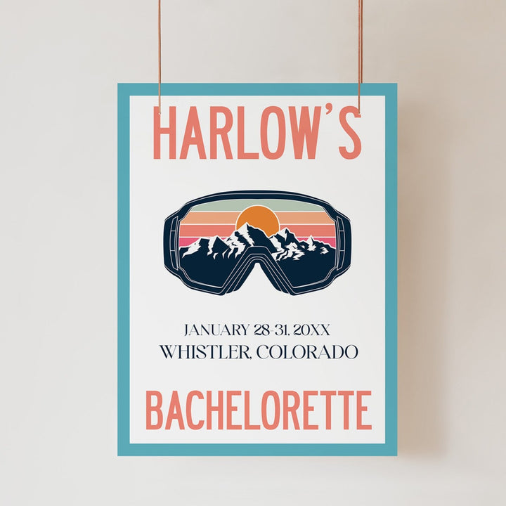 Fully editable and printable bachelorette weekend welcome sign with a ski slopes design. Perfect for a aspen ski slopes bachelorette themed party